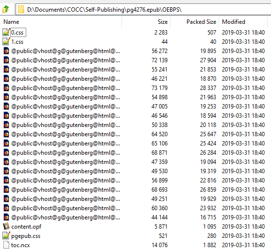 Screenshot of the OEBPS contents of an EPUB file